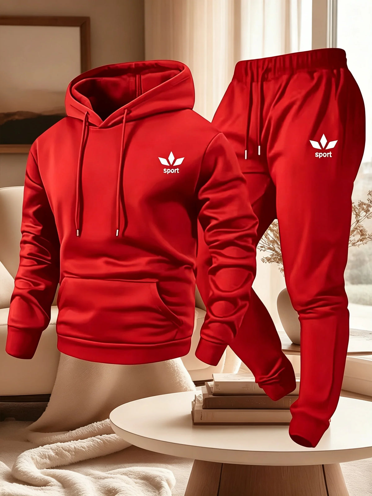 Men's Warm Fleece Lined Printed Hoodie and Jogger Pants Tracksuit Set