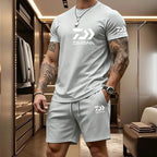 Men's Casual Round Neck T-Shirt and Drawstring Shorts Set