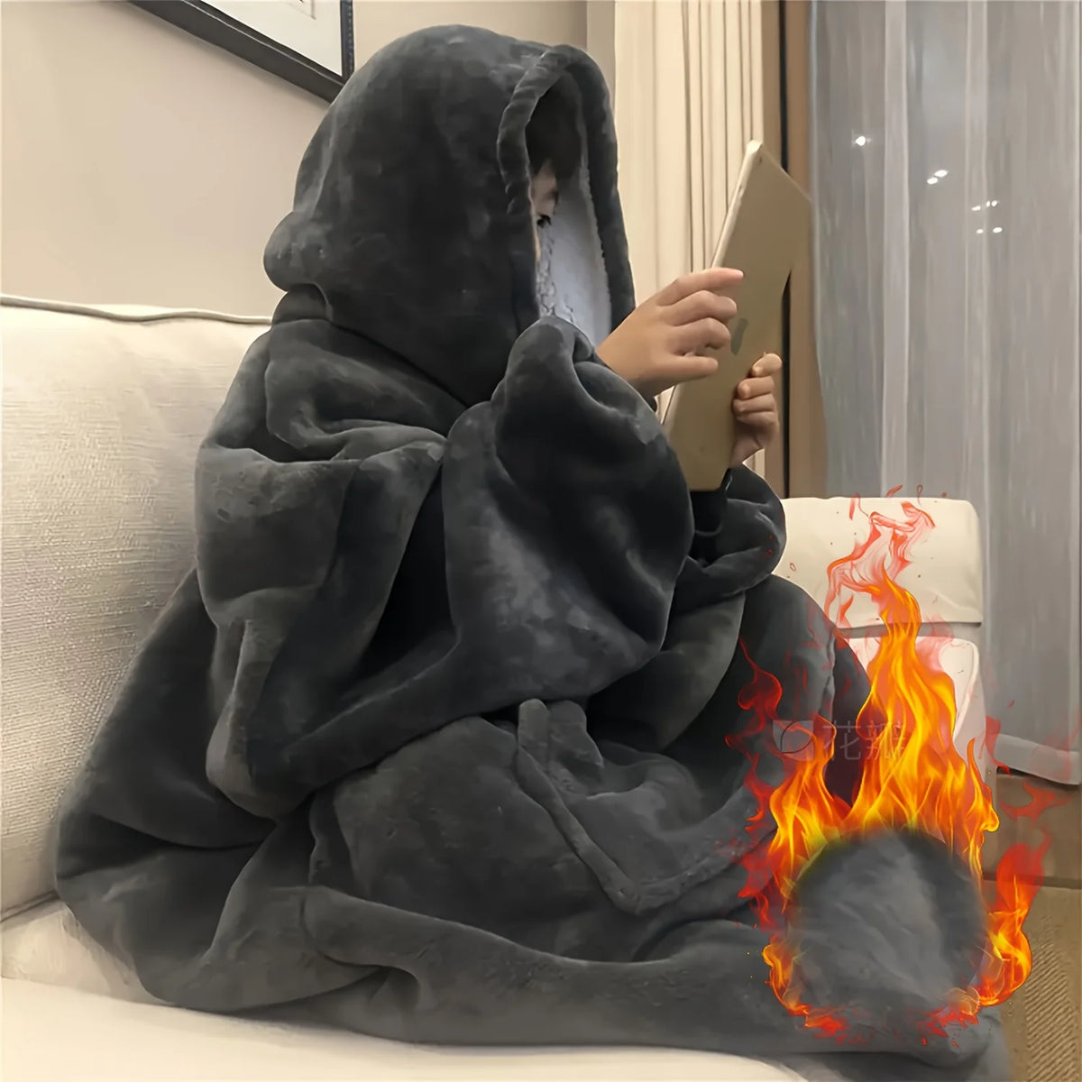 Cozy Oversized Reversible Fleece Wearable Hoodie Blanket with Kangaroo Pocket
