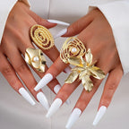 Women's Fashion Elegant Flower Pearl Hollow Geometric Ring Jewelry Set