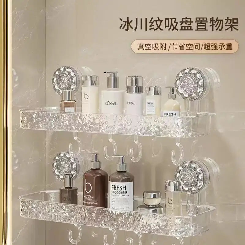 Glacier Texture Suction Wall Shelf and Bathroom Organizer