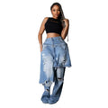 Women's Vintage High Waist Ripped Cutout Denim Jeans Pants