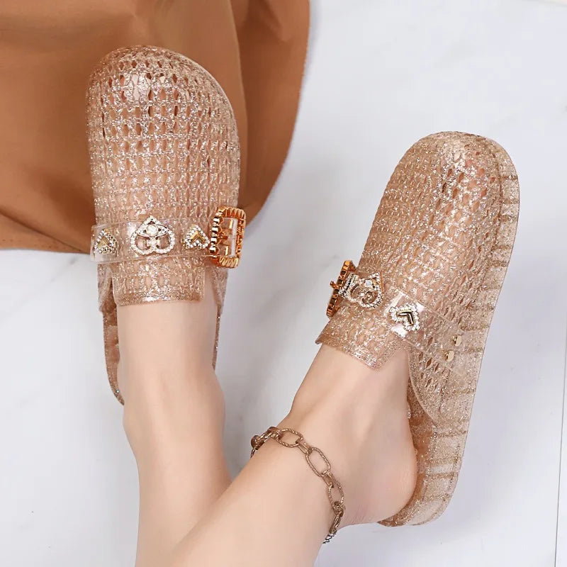 Women's Jelly Crystal Open-Toe Sandals Summer Beach Slippers