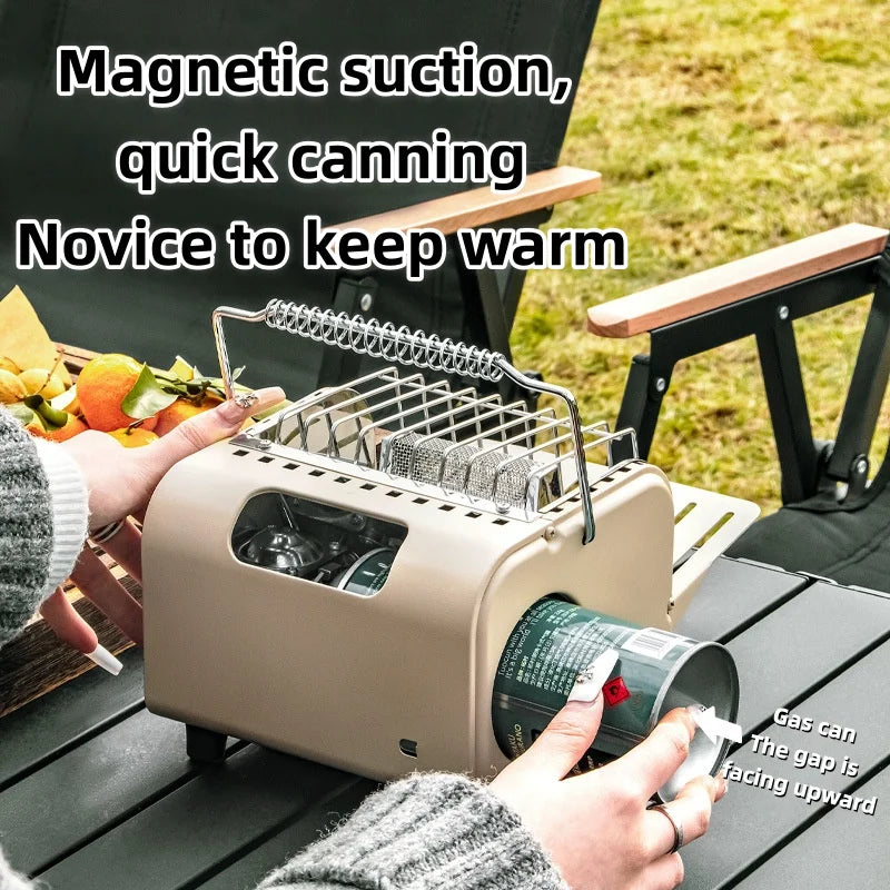 Portable 2-in-1 Camping Gas Stove and Heater with Foldable Shelf