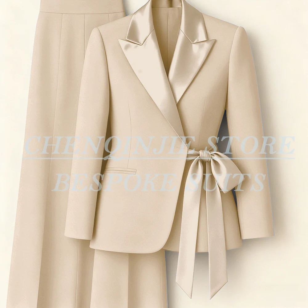 Women's Tailored Blazer Wide Leg Pants Suit