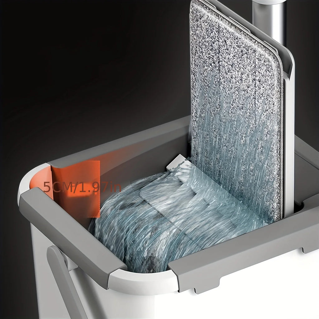 Wet and Dry Mop Set, Flat Mop with Built-in Scraper and Bucket, Suitable for Kitchen, Bathroom, Bedroom, and Living Room Floors