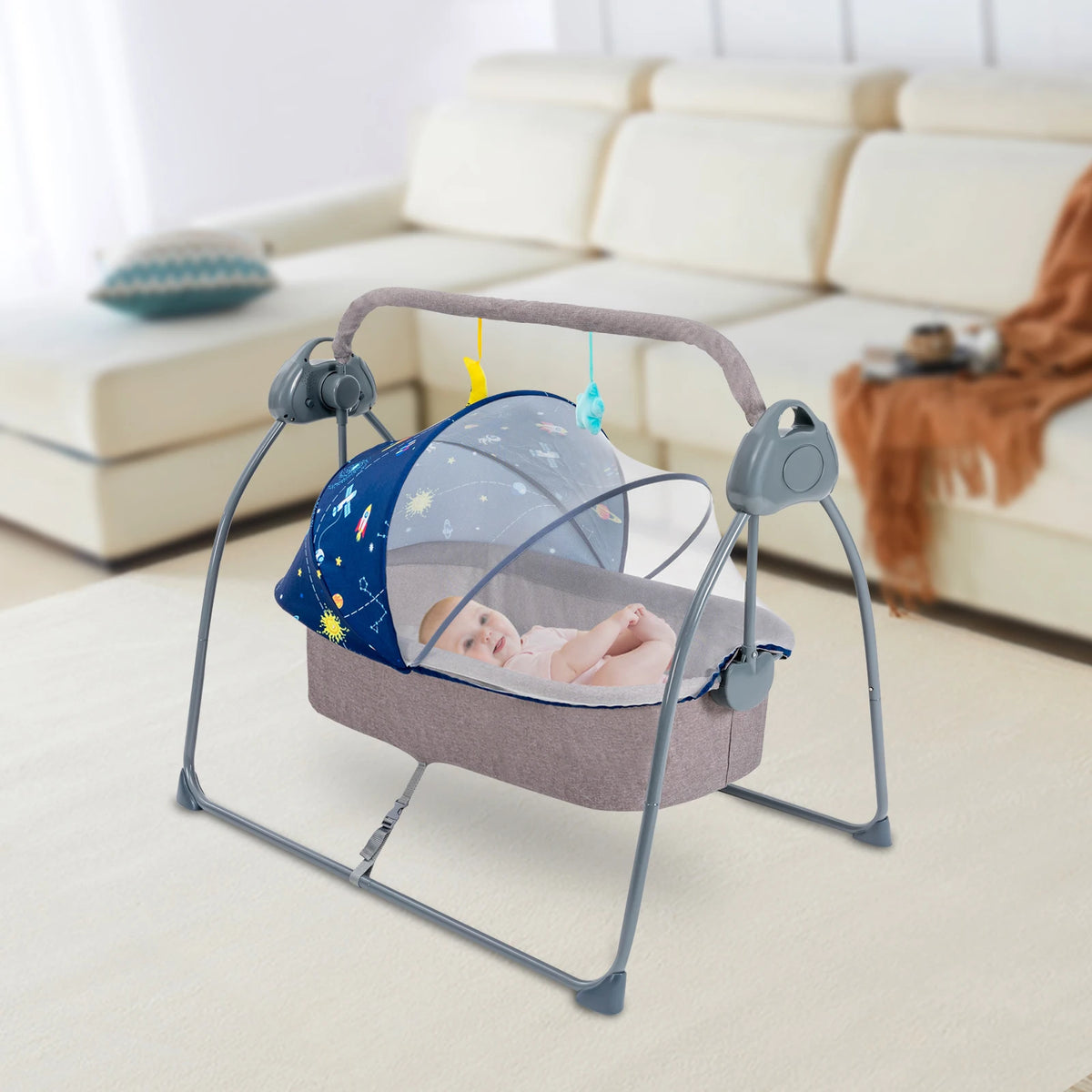 Foldable Baby Cradle Swing and Electric Rocking Bassinet