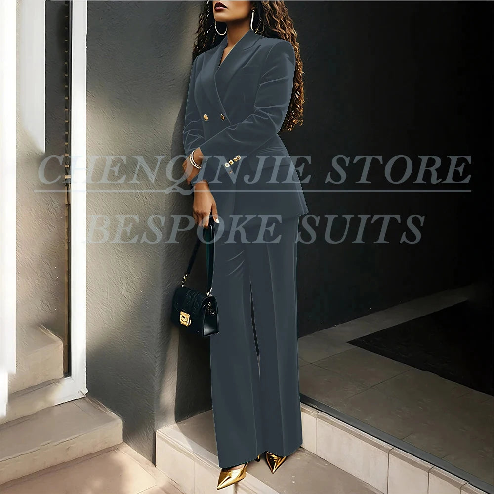 Women's Double Breasted Velvet Blazer Pants Suit