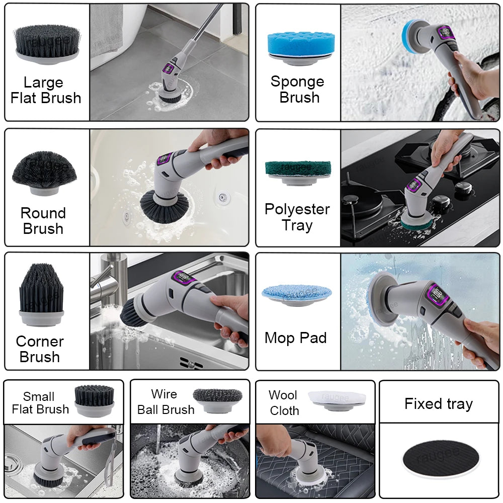 Cordless Electric Spin Scrubber with Adjustable Extension Handle