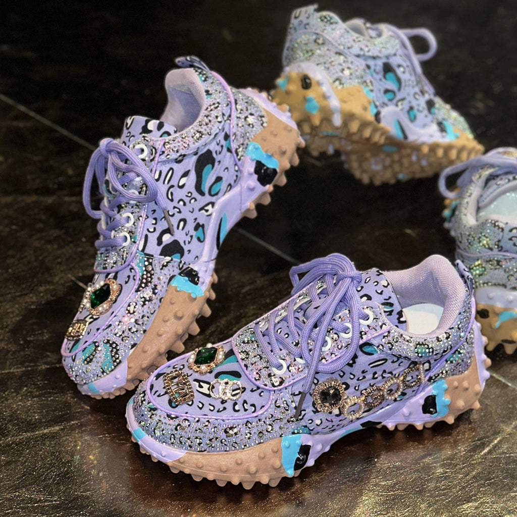 Women's Rhinestone Platform Lace-Up Casual Sneakers
