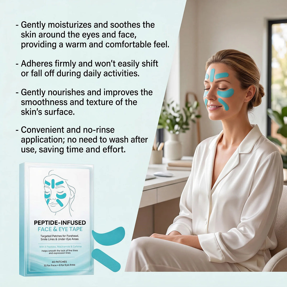 Unisex Peptide-Infused Face & Eye Wrinkle Smoothing Tape Patches
