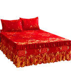 Lace Skirt Bed Sheet and Fitted Bedspread Set