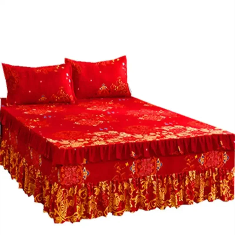 Lace Skirt Bed Sheet and Fitted Bedspread Set
