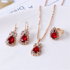 Women's Fashion Elegant Double Heart Necklace Earrings Bracelet Jewelry Set
