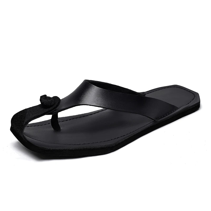 Men's Genuine Leather Summer Flip Flop Slides