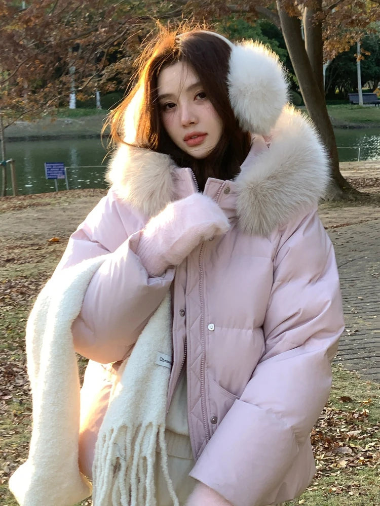 Women's Thick Warm Hooded Faux Fur Collar Winter Puffer Coat