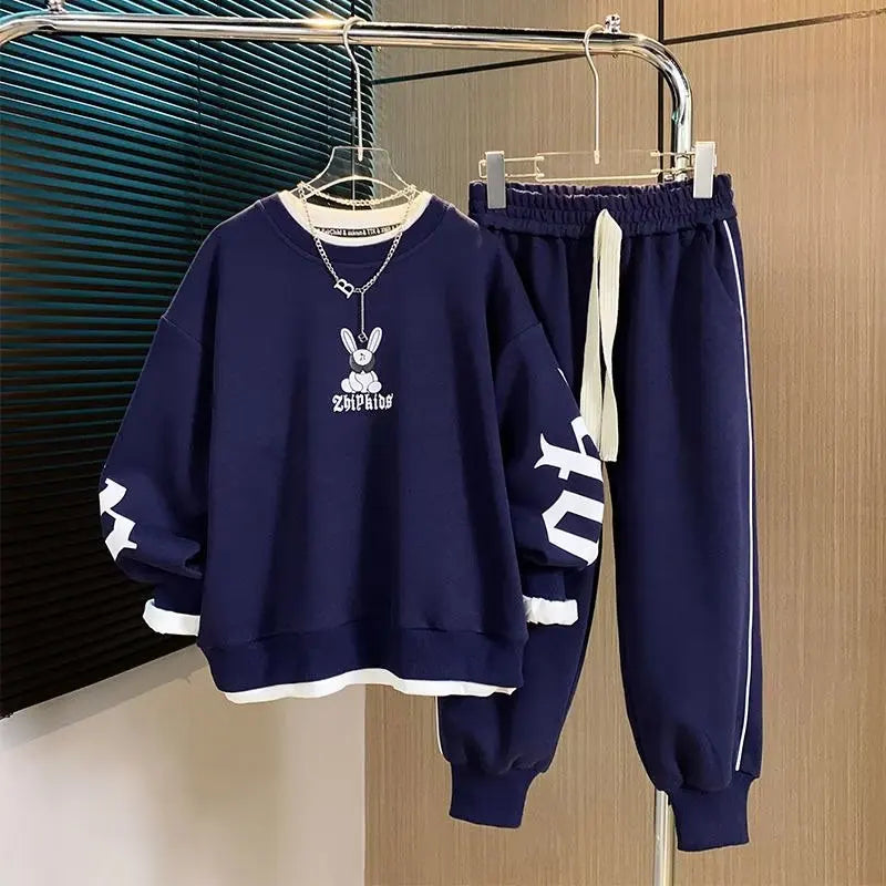 Kids' Pullover Sweatshirt Cotton Sports Pants Set