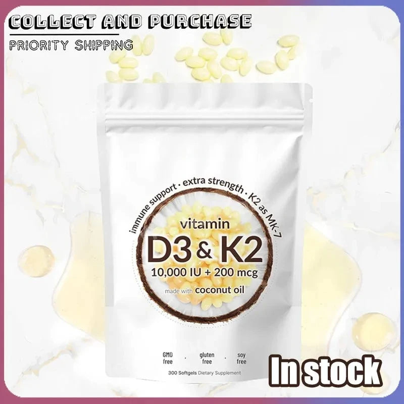 Vitamin D3 10000 IU and K2 MK-7 200mcg Softgels Dietary Supplement