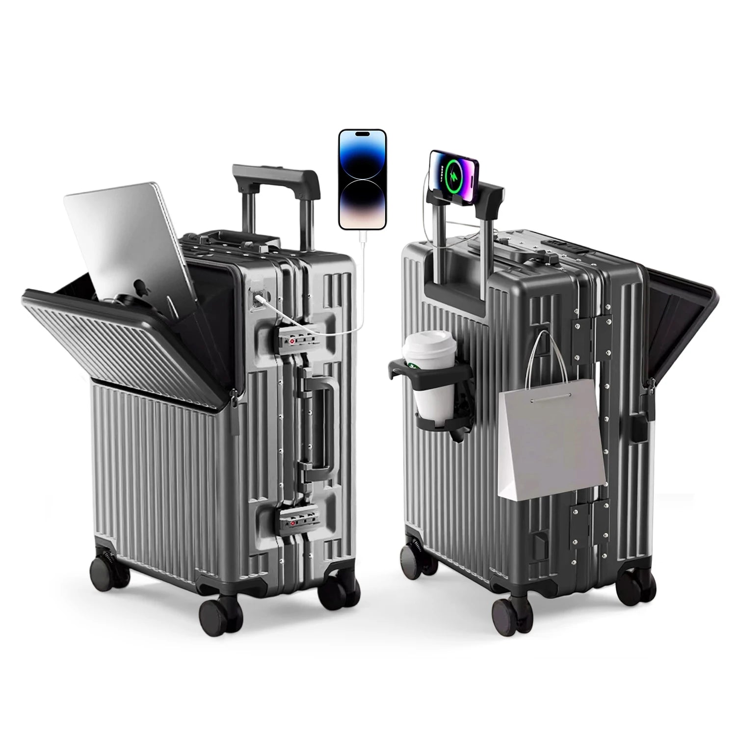 Unisex Aluminum Frame Hard Shell Spinner Travel Suitcase AWN-2313