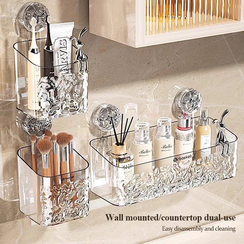 Wall Mounted Water Ripple Suction Shower Storage Basket Rack SSW045