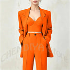 Women's Single Button Tailored Blazer and Pants Suit Set