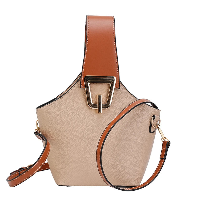 Women's Solid Bucket Shoulder Handbag Versatile Crossbody 9-inch