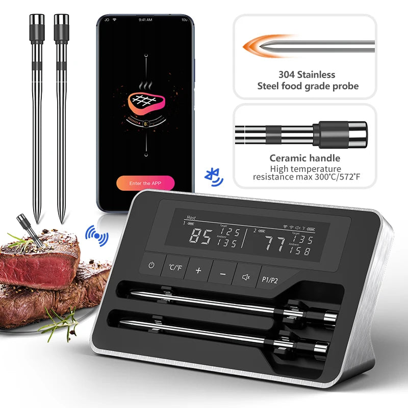 Wireless Bluetooth Meat Thermometer with LCD Screen for Smoker BBQ