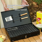 Folding Portable Barbecue Charcoal Grill and Stainless Steel Mini BBQ Kit