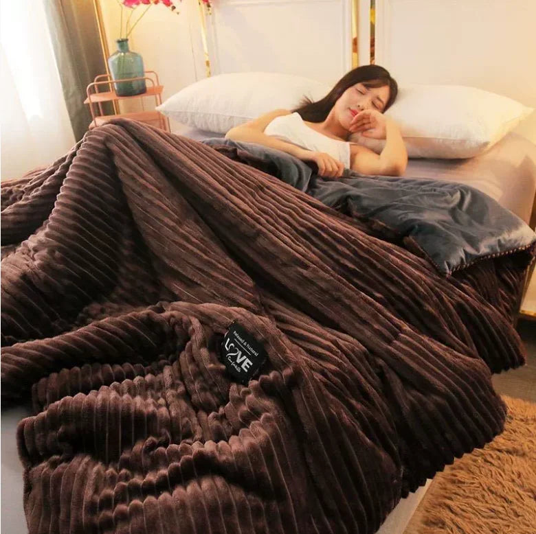 Warm Coral Fleece Duvet Cover and Plush Bedding Set