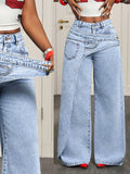 Multi-Pocket Layered Denim Jeans Women's High-Waisted Casual Streetwear