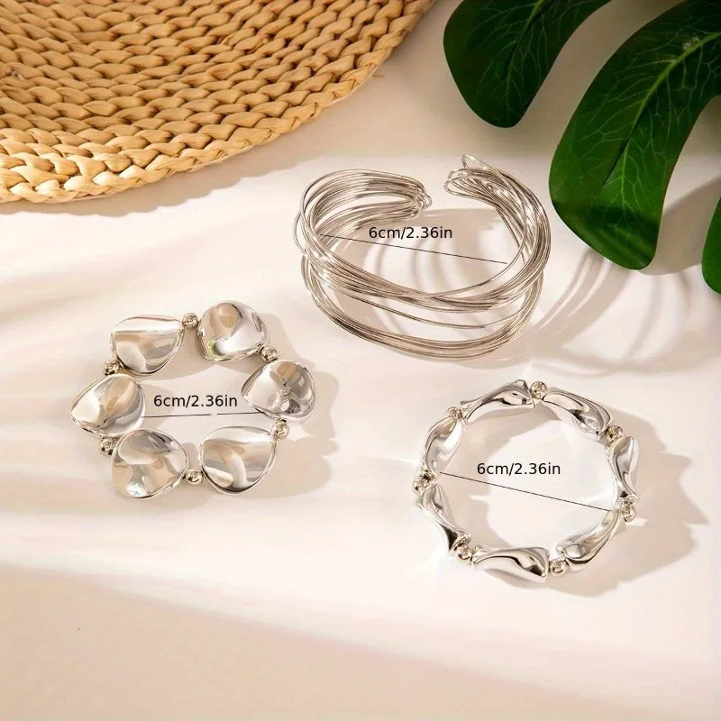 Women's Fashion Punk Irregular Open Cuff Bracelet Set