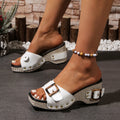 Women's Platform Wedge Sandals with Buckle Detail, Casual Summer Wear