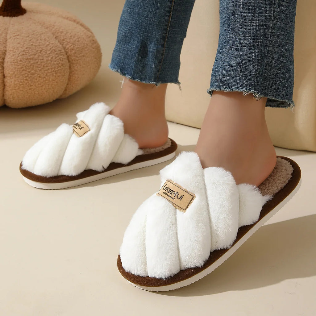 Winter Warm Plush Women's Slippers Soft Flat Indoor Bedroom Shoes