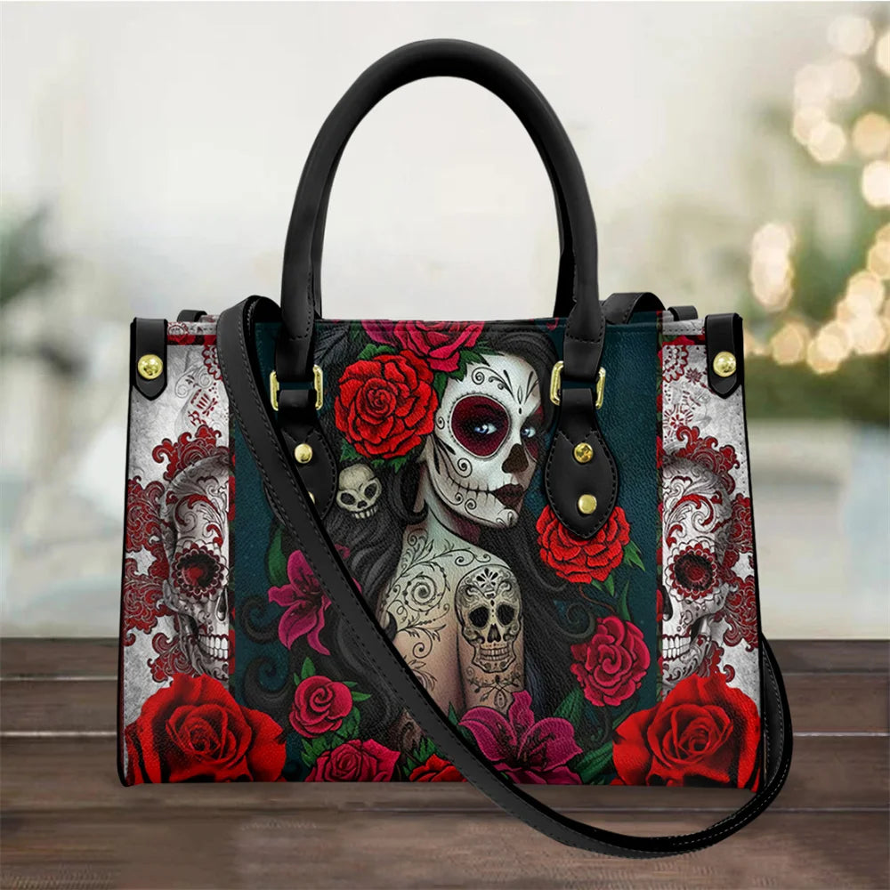 Women's Skull Pattern Faux Leather Shoulder Tote Bag
