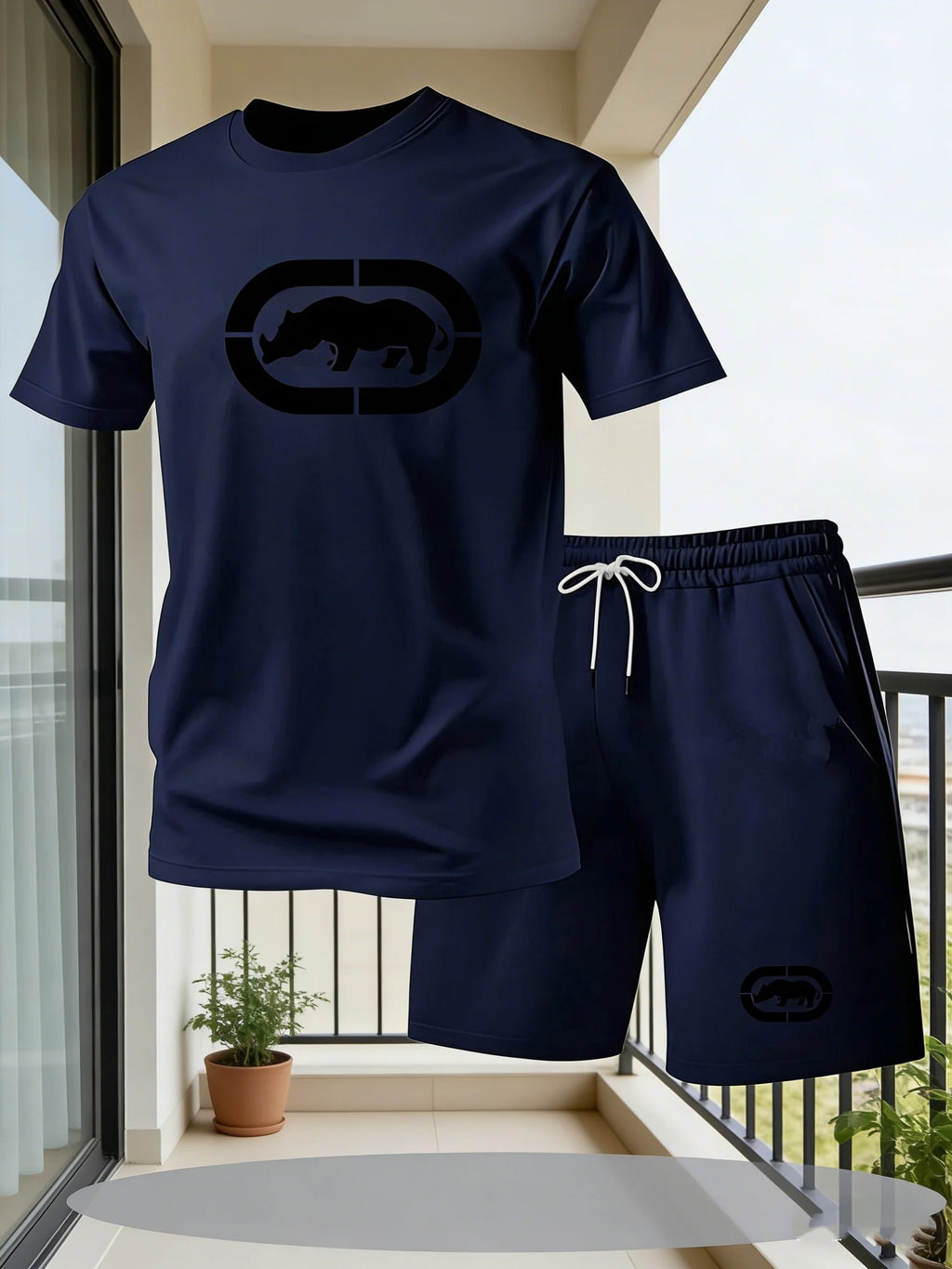 Men's Casual Solid Round Neck T-Shirt and Shorts Set