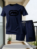 Men's Casual Solid Round Neck T-Shirt and Shorts Set