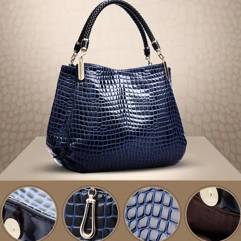Women's Crocodile Pattern Shoulder Tote Bag