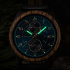Men's Wooden Chronograph Watch with Luminous Hands and Gift Box