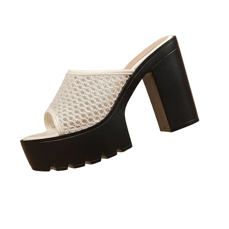 Breathable Mesh Platform Sandals Women's Summer High Heel Mules