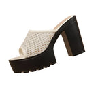 Breathable Mesh Platform Sandals Women's Summer High Heel Mules