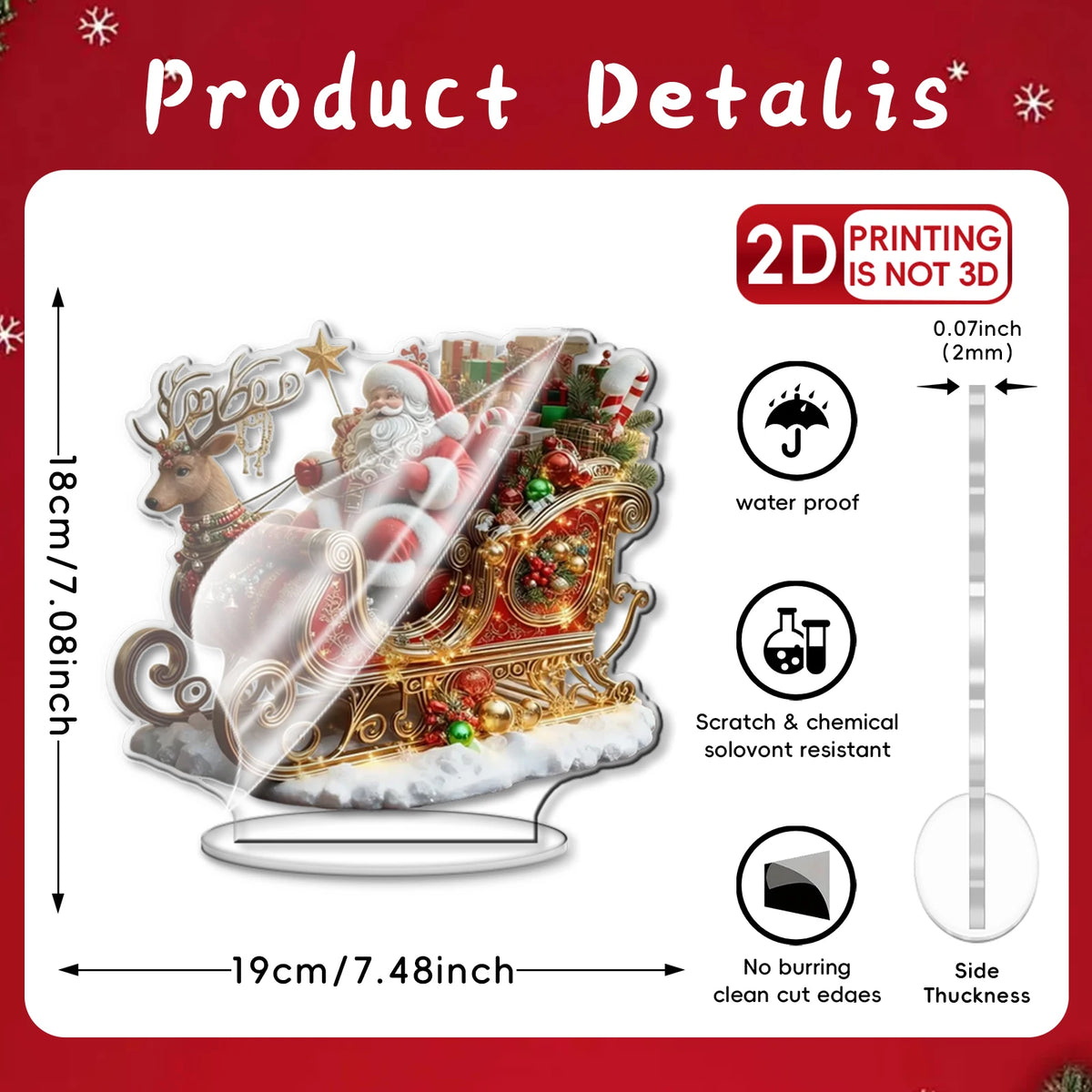 Bohemian Christmas Flat Acrylic Plaque and Desktop Tabletop Ornament