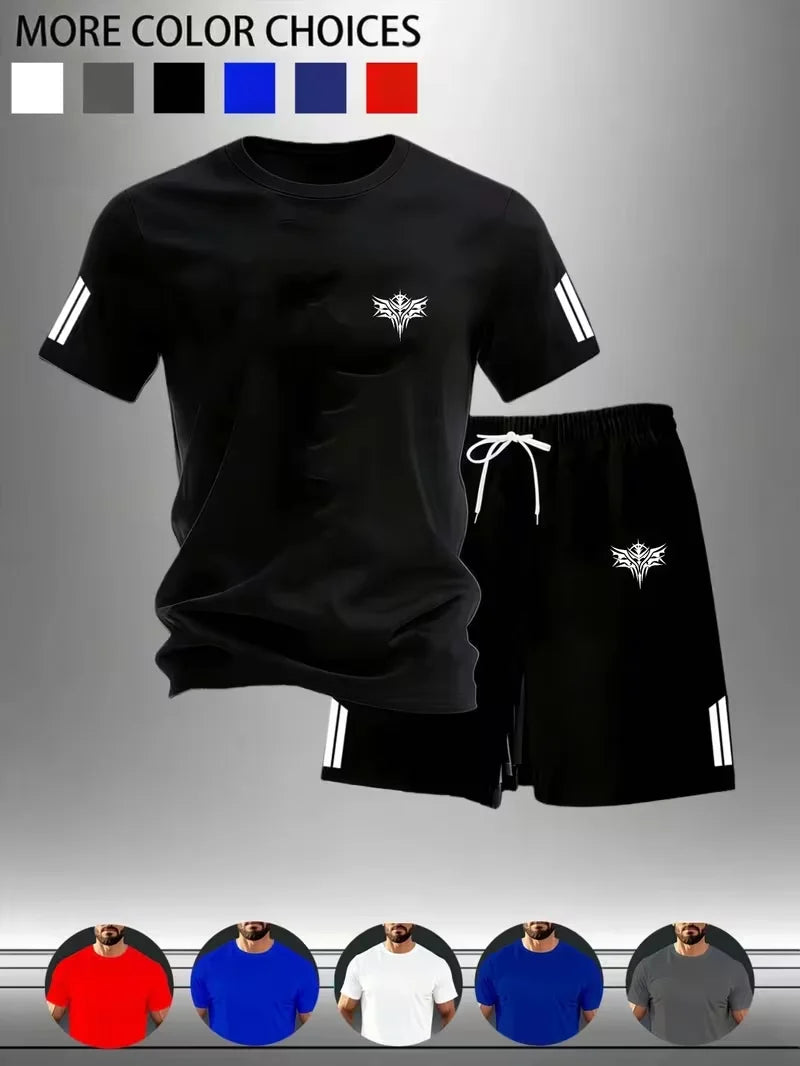 Men's Casual Round Neck T-Shirt and Shorts Set