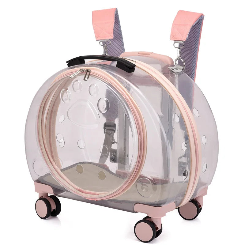 Portable Breathable Transparent Rolling Pet Travel Backpack