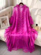 Women's Pleated Lace Puff Sleeve Cardigan and Pants 2-Piece Set