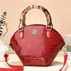 Women's Retro Stone Pattern Patent Leather Shoulder Handbag