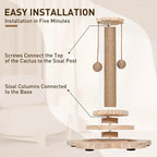 Wooden Rotating Cat Scratch Board with Non-Shedding Fiber Chew Toy and Stand