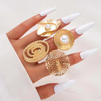 Women's Fashion Elegant Flower Pearl Hollow Geometric Ring Jewelry Set