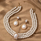 Women's Fashion Elegant Imitation Pearl Necklace and Drop Earrings Jewelry Set