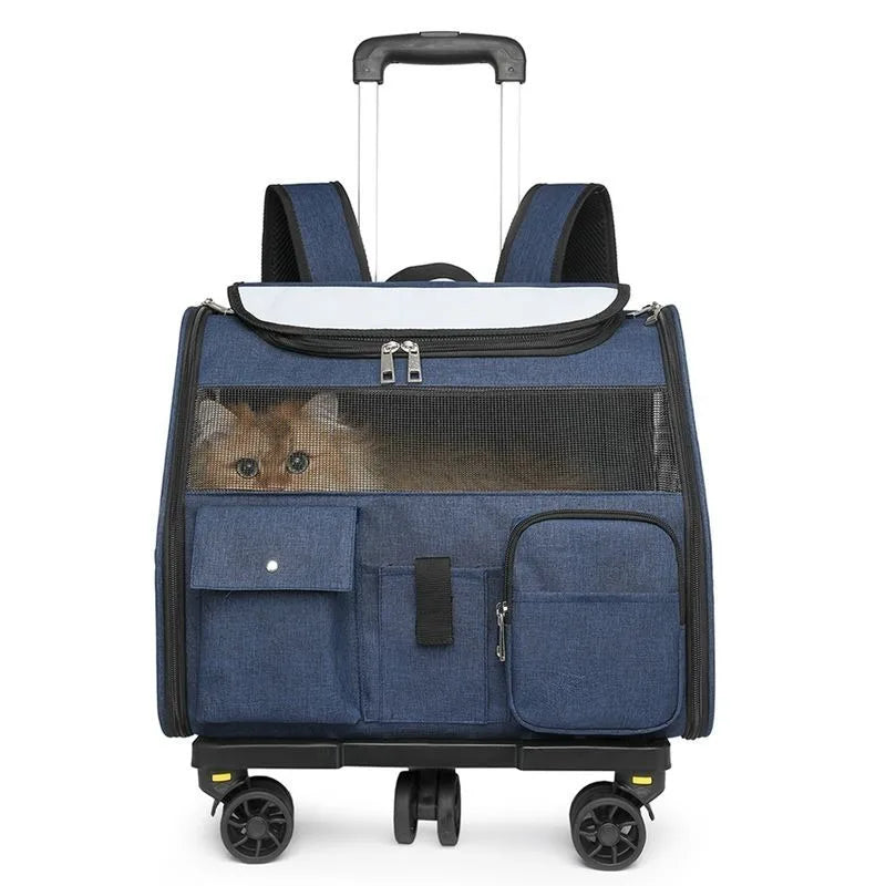 Portable Breathable Foldable Rolling Pet Trolley Backpack