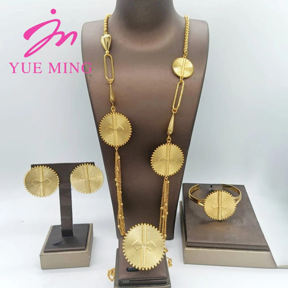 Women's Fashion Trendy Multi Layer Chain Necklace Earrings Bangle Ring Jewelry Set